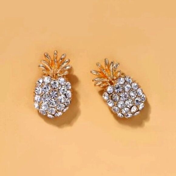 GOLD DIAMOND PINEAPPLE EARRINGS  - Picture 1 of 6